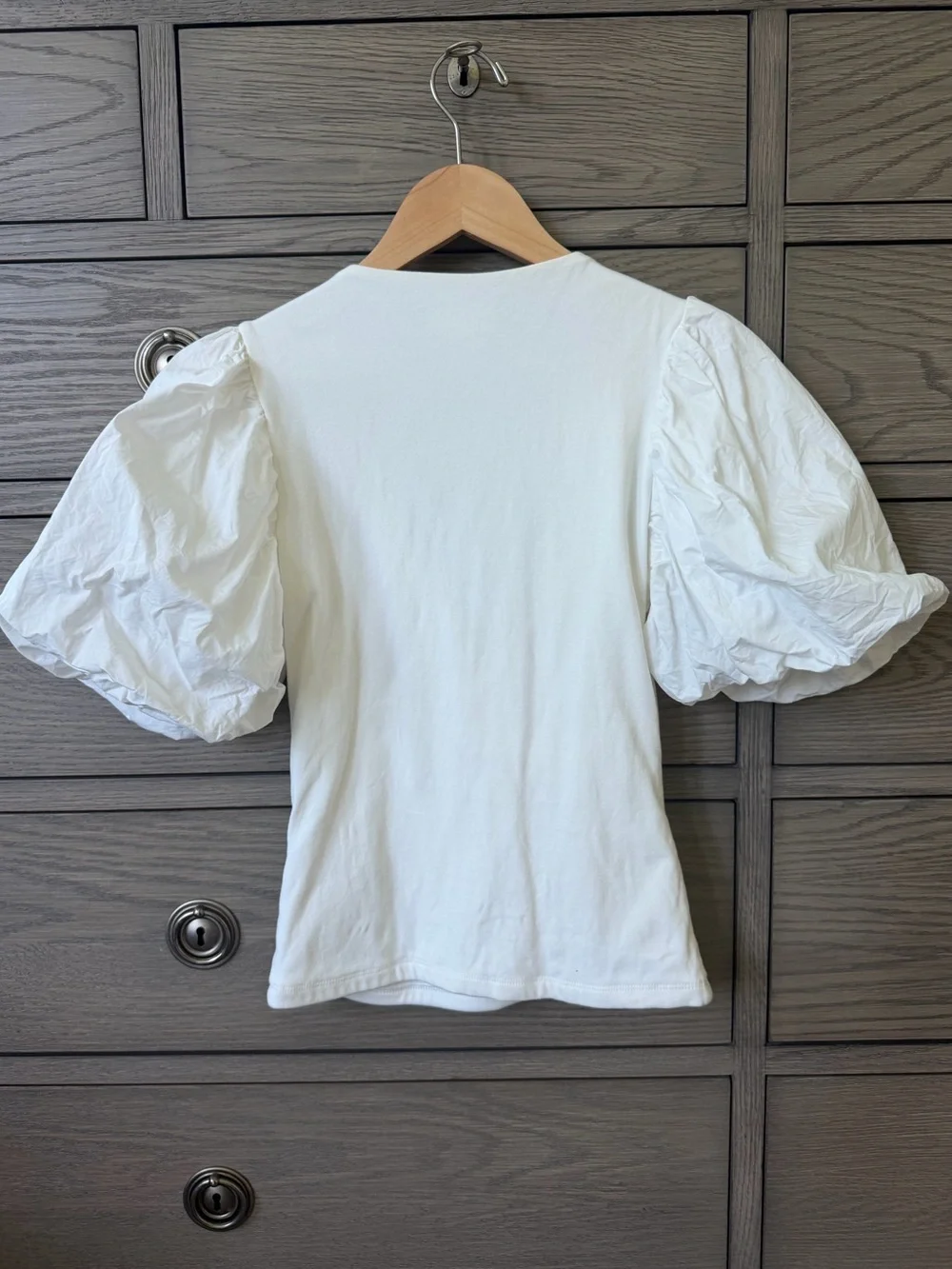 Anthropologie Maeve White Puff Sleeve V-Neck Top